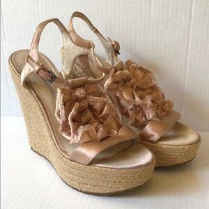 Vera Wang Lavender Label Tan Wedge Sandals with Cork Platform Size 8